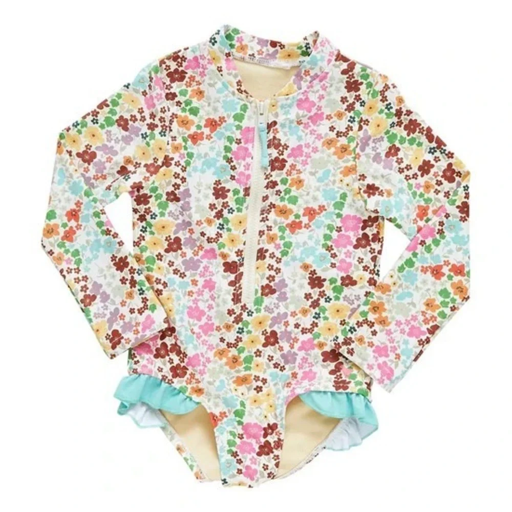 Pink Chicken Arden Swimsuit Swim Long sleeve Rash Guard‎ Size 3 Ditsy Flower NEW